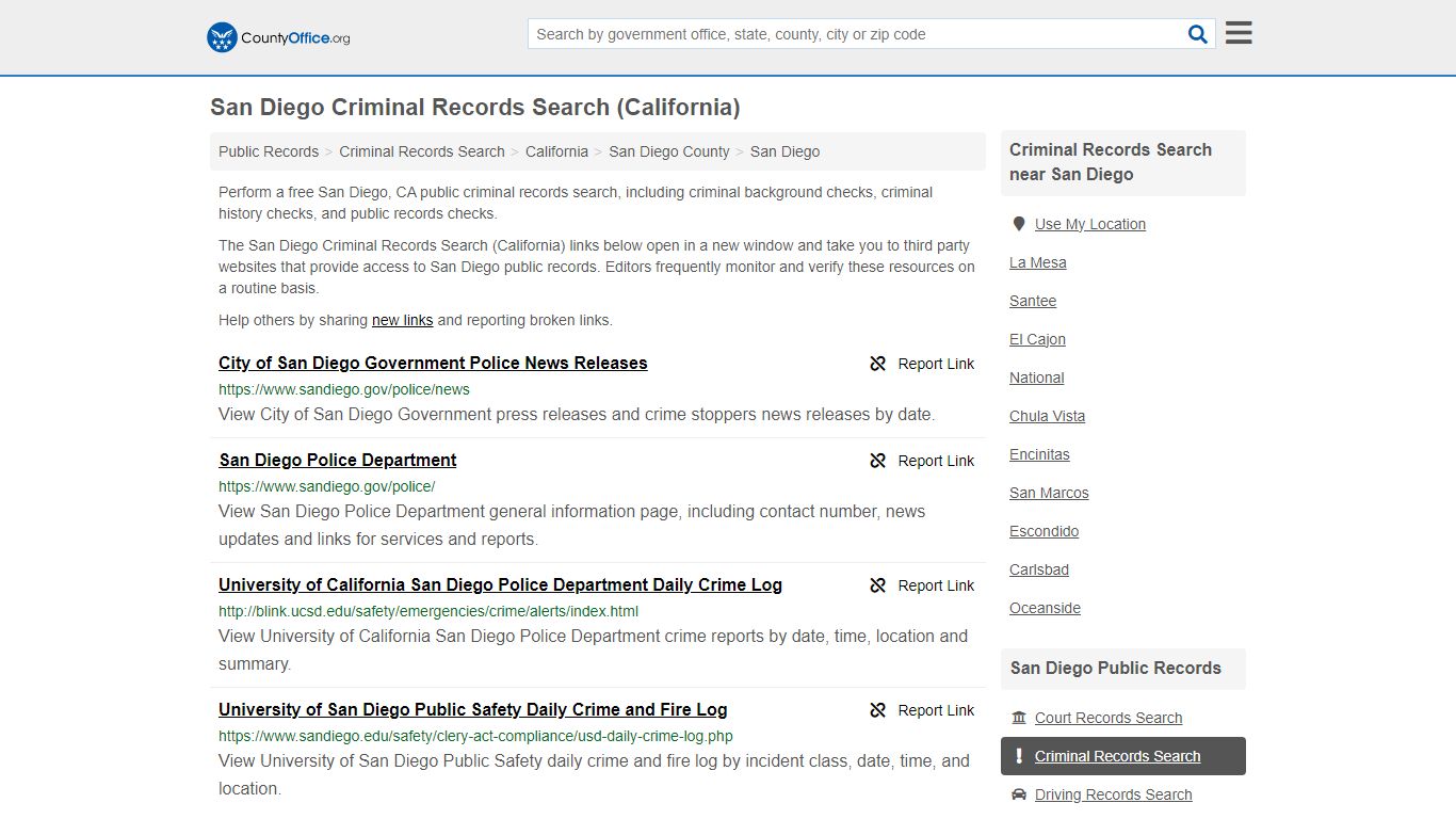 San Diego Criminal Records Search (California) - County Office